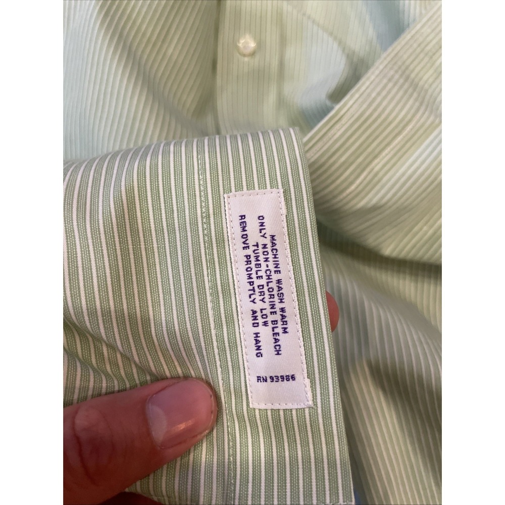 Brooks Brothers Men's Classic Fit Button Up Supima Cotton Green Striped 17.5 33 - Picture 5 of 6